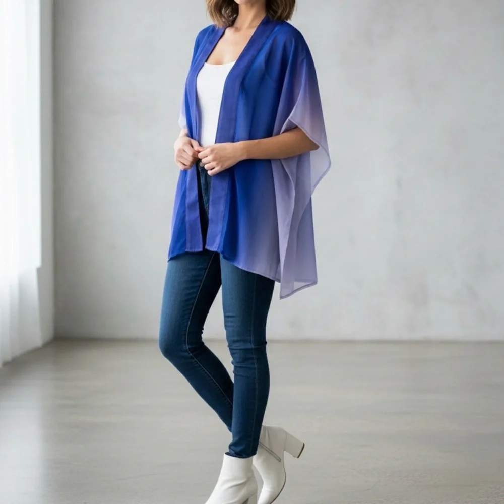 NEW Purple Ombré Sheer Kimono Top - Picture 2 of 9